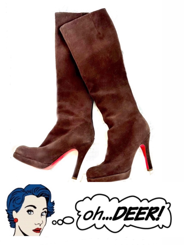Oh Deer! Red Bottommed Brown Suede Platform Boots